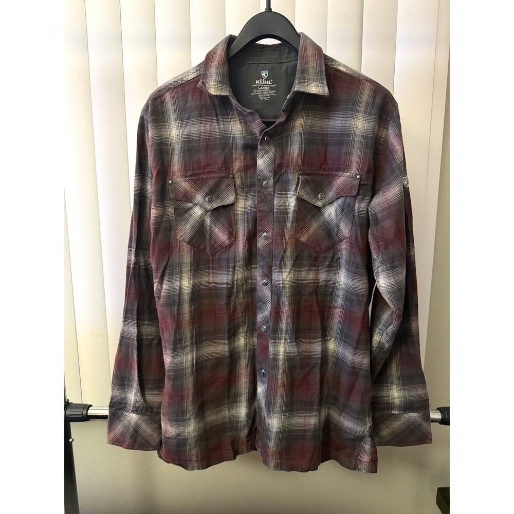 Men’s Kuhl Plaid Flannel Long Sleeve Pearl Snap Button Down Shirt Size Large
